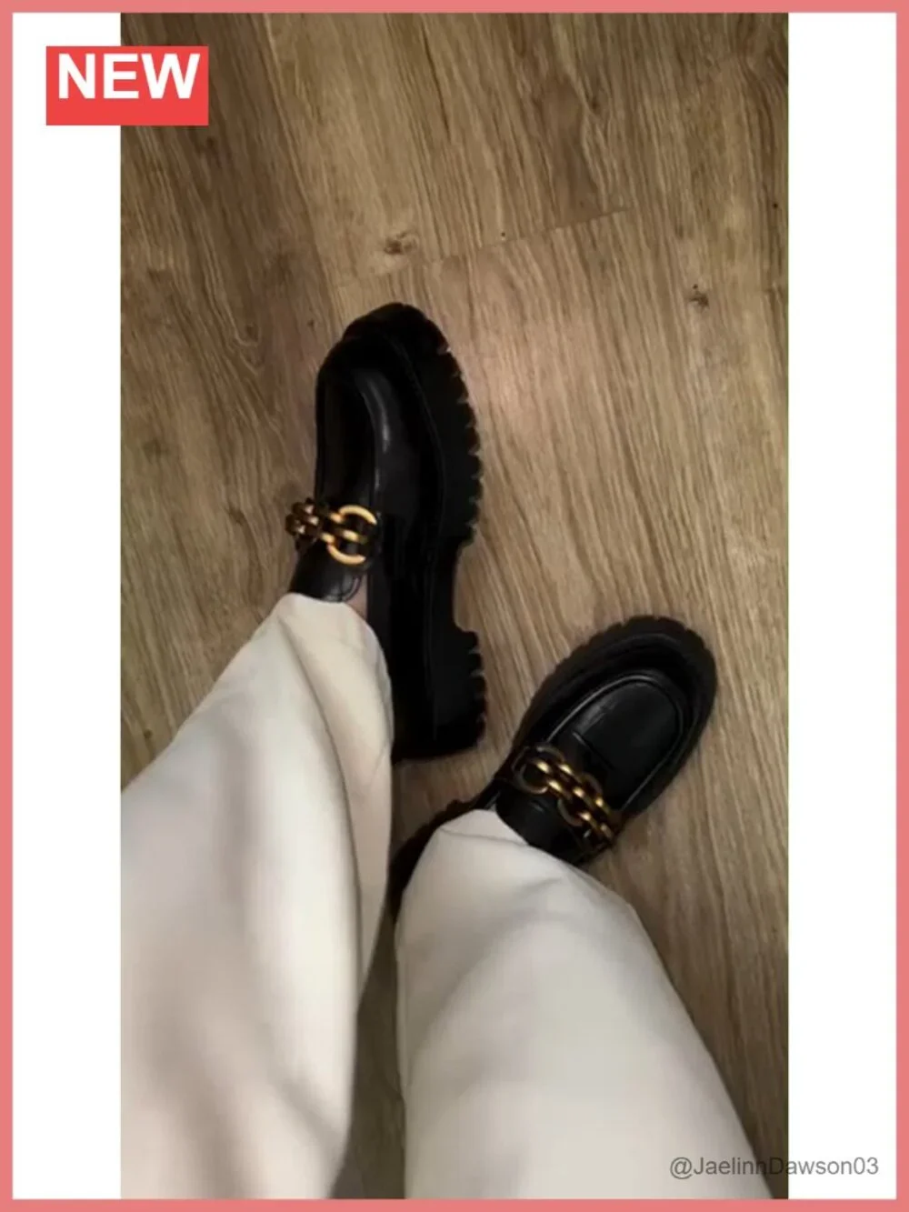 Leather Platform Loafers Women Lug Sole Slip On Chain Shoes Convertible Heel